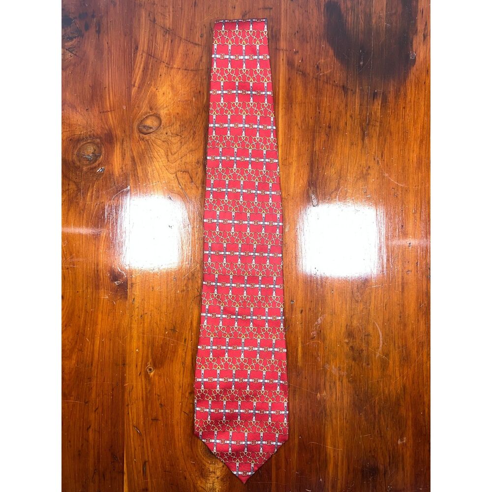 Paolo Gucci Designed by Paolo Gucci Red Chain Silk Necktie